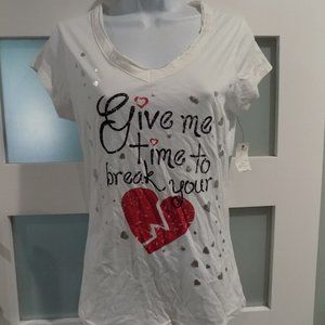 Miley Cyrus Give Me Time To Break Your Heart Slim Fit White Shirt Size L Women's